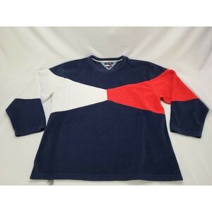 Vintage 90's Tommy Hilfiger Jeans All Over Flag Print Fleece Pullover Sz XL‎